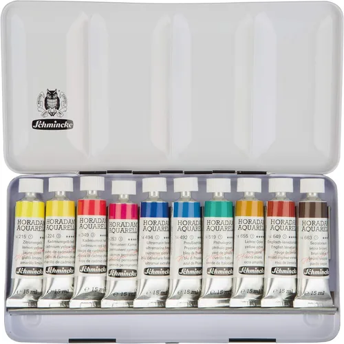 Vista 9 de Schmincke - Caja de color HORADAM® AQUARELL, surtido básico, tubos de 12 x 0.2 fl oz, 74112097, caja de metal, juego de pintura, mejores acuarelas
