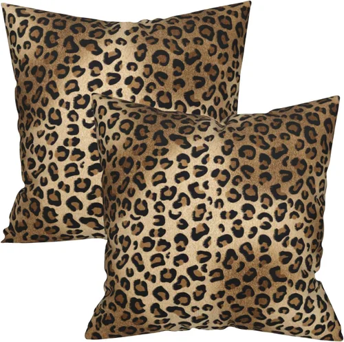 Vista 54 de Funda de almohada de leopardo marrón, 2 fundas de almohada de guepardo de 20 x 20 pulgadas, algodón suave con estampado de animales, fundas de cojín