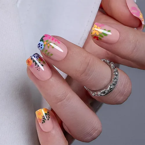 Vista 22 de CurvLife - Uñas postizas cuadradas cortas a presión, color blanco brillante Cuadrado Gradiente Blanco