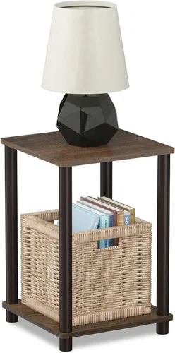 Vista 27 de Furinno Claude Mesa Auxiliar, Mesa Lateral de Mediados de Siglo con Estación de Carga, Mesita de Noche con Patas de Madera, Mesa de Cabecera