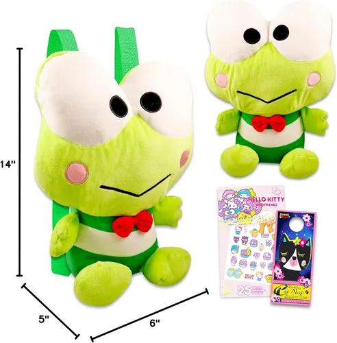 Vista 6 de Hello Kitty and Friends Keroppi - Juego de mochila de peluche de 14 pulgadas con correas de transporte y tatuajes temporales, más Regalos de Hello
