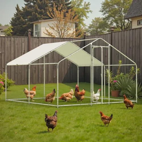 Vista 8 de Gallinero de metal, gallinero con cubierta impermeable y anti-UV, jaula de aves de corral con puerta con cerradura, gallinero para gallinas de pato