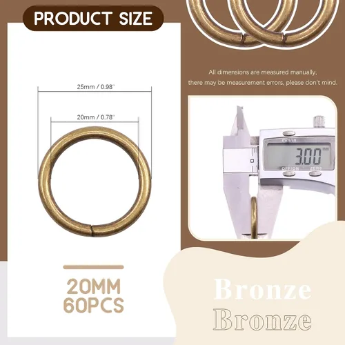 Vista 2 de Kit de 60 anillos de metal para cinturones, pasadores o anillos para macramé, cinturón de campamento, correas de perro, accesorios de sable de luz