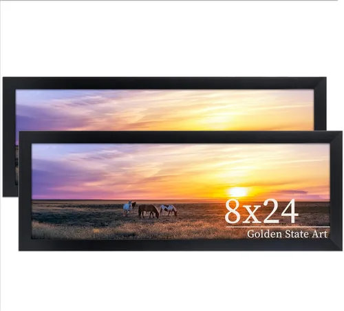 Vista 12 de Golden State Art, Marco de fotos de 8 x 24 pulgadas, madera maciza negra con vidrio templado, marco de 8 x 24 pulgadas para pared de galería