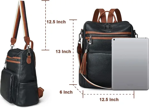 Vista 36 de OPAGE - Mochila de cuero para mujer, con borla de moda, bolso de hombro, mochila grande, bolsa de viaje, gris, L