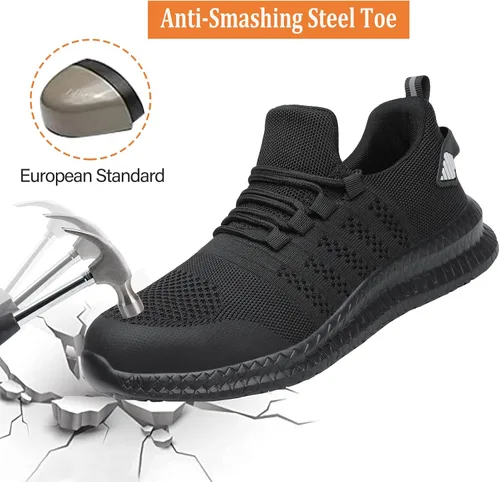 Vista 2 de Zapatos de punta de acero para hombres y mujeres, cómodos, ligeros, zapatos de seguridad para el trabajo, a prueba de pinchazos, antideslizantes