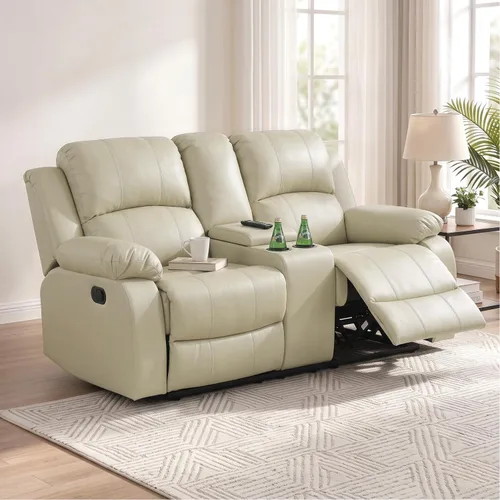 Vista 11 de Silla reclinable de cuero para conjunto de muebles de sala, sofá reclinable de cuero beige para espacios pequeños/RV, sillón individual