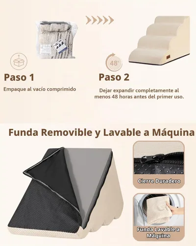 Vista 4 de Aodisman Escaleras para perros para cama o sofá, escaleras para mascotas de Beige