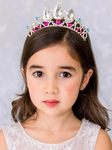 Vista 4 de SWEETV Tiaras de princesa para niñas pequeñas, diadema de corona, cumpleaños, boda, Halloween, cosplay, accesorios para el cabello