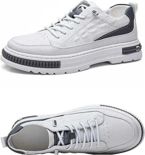Vista 4 de Zapatos de piel de vaca impermeables con patrón de cocodrilo para hombre, levantamiento de altura, antideslizante, casual, suela suave, Oxford
