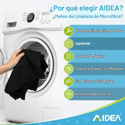 Vista 2 de AIDEA Paño de limpieza de microfibra negro, 20 unidades, toallas de microfibra para automóviles, paños de automóvil de alta calidad, trapos