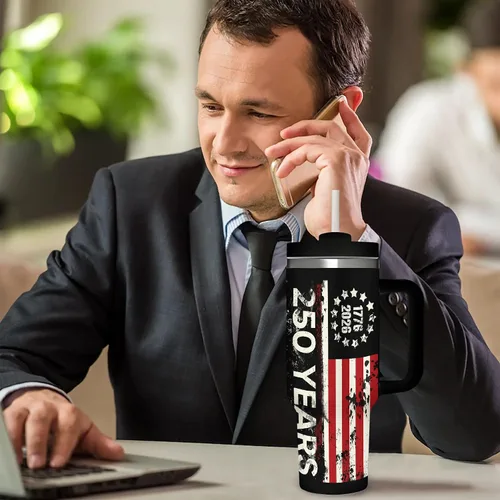 Vista 7 de 250 Years American Flag - Vaso aislado de acero inoxidable de 40 onzas (40.6 fl oz), taza de café patriótica con tapa a prueba de salpicaduras