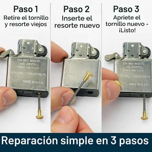 Vista 4 de Kit de reparación de mechero IN SELECT - Partes de repuesto de resorte de pedernal compatibles con mecheros Zippo, piezas de latón duraderas