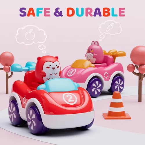 Vista 4 de Marstone Juguetes para niñas de 1 año o más, paquete de 4 coches de empuje de dibujos animados de animales, juguetes educativos para niños pequeños