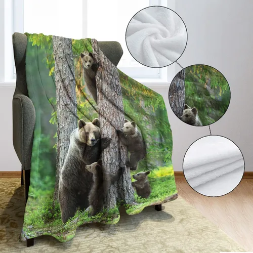 Vista 5 de Manta de forro polar, diseño de bosque de oso marrón, súper suave, cálida, acogedora, ligera para sofá, sala de estar, cama, 50 x 60 pulgadas