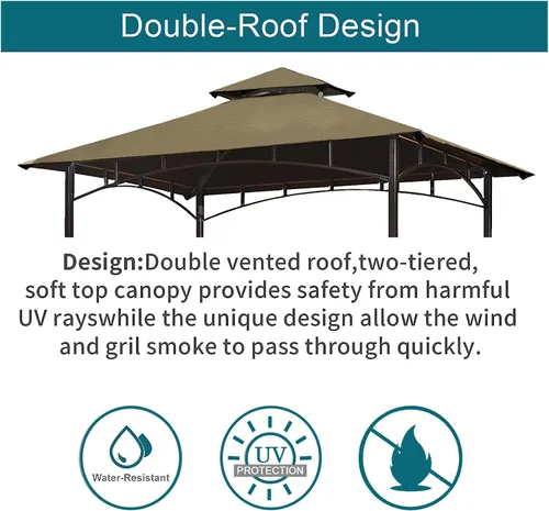 Vista 3 de Toldo de Repuesto para Pérgola de Parrilla - Wonwon Techo de Pérgola 5x8 pies Cubierta de Techo de BBQ de Doble Nivel al Aire Libre Refugio de Caqui