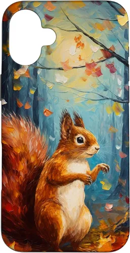 Vista 23 de Starry Night Squirrel Autumn Falling Leaves Van Gogh Style Case for iPhone 16