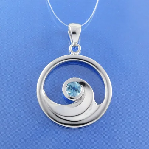 Vista 2 de Collar único hawaiano de topacio azul genuino con ondas oceánicas, colgante de plata de ley con topacio azul y ola del océano, N8887A, Metal, ópalo