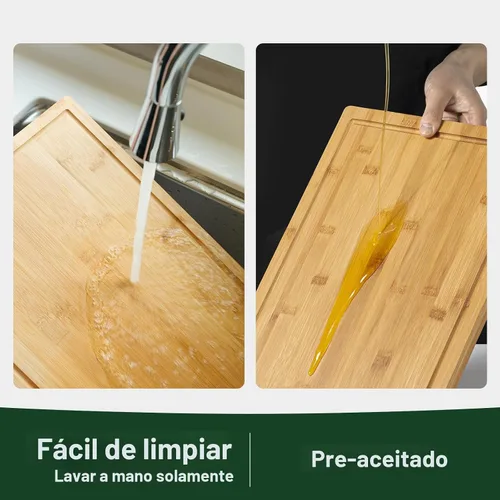 Vista 6 de Tabla de cortar de bambú de 24 pulgadas para cocina, tabla de cortar de madera extra grande con ranura profunda para jugo y mango, tabla de cortar