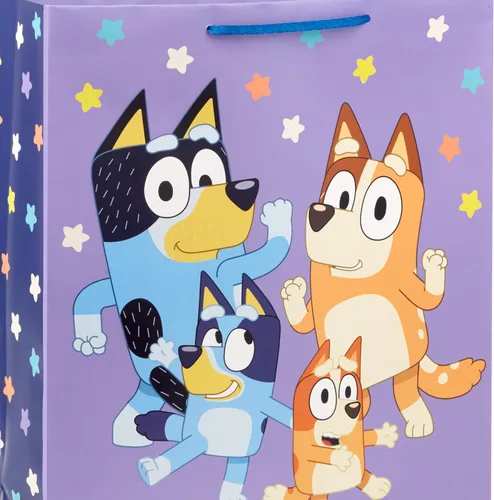 Vista 4 de Hallmark Bluey - Bolsas de regalo de cumpleaños, paquete de 2 (13 pulgadas grandes y 15 pulgadas extragrandes)