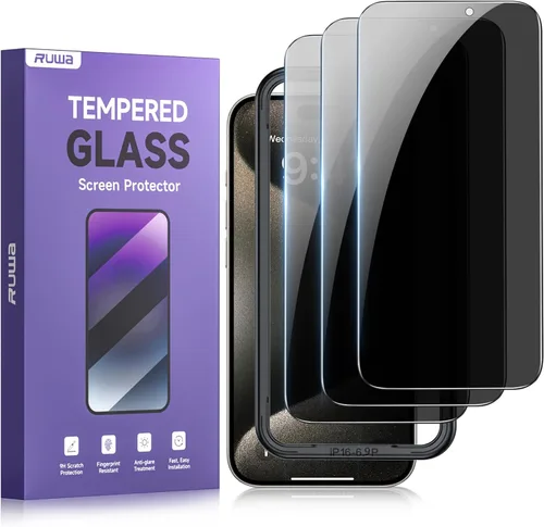 Vista 13 de Protector de pantalla de privacidad Ruwa para iPhone 14 Pro Max [Pack de 3] [17 cm] Película de vidrio templado para pantalla con marco