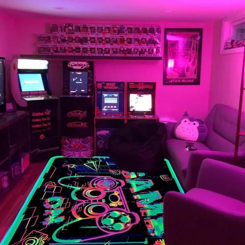 Vista 2 de Alfombra de área de juegos con luz negra para decoración de dormitorio, alfombra estampada de juegos, alfombra gamer que brilla en la luz negra
