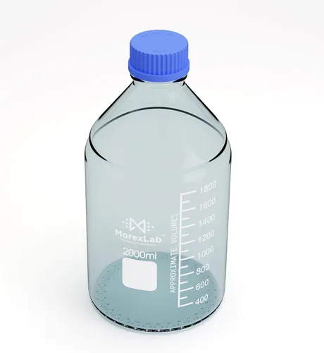 Vista 5 de Botellas de vidrio de almacenamiento de 67.6 fl oz, 1 botella redonda de almacenamiento de medios, botellas de vidrio de borosilicato, botellas
