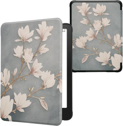 Vista 33 de kwmobile Funda compatible con Amazon Kindle Paperwhite 11. Generación 2021 - Funda para lector electrónico - Libros y páginas Beige/Marrón/Dorado