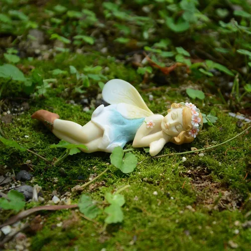 Vista 3 de Top Collection Figura de hada de flores durmiendo en miniatura para jardín y terrario