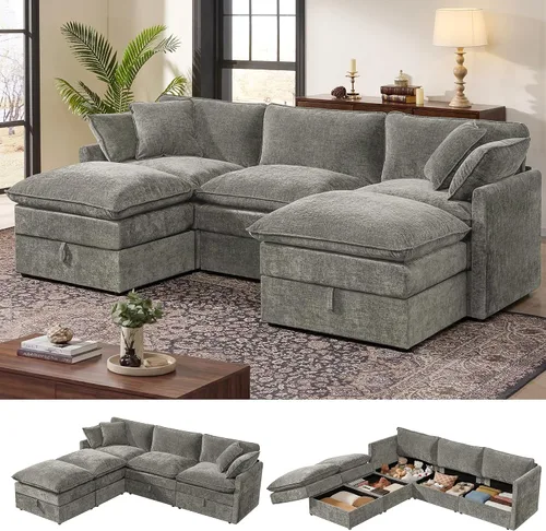 Vista 43 de Ihanherry Sofá modular de 103 pulgadas con almacenamiento, sofá de nube en forma de U con otomanas móviles y 4 almohadas, sofás seccionales