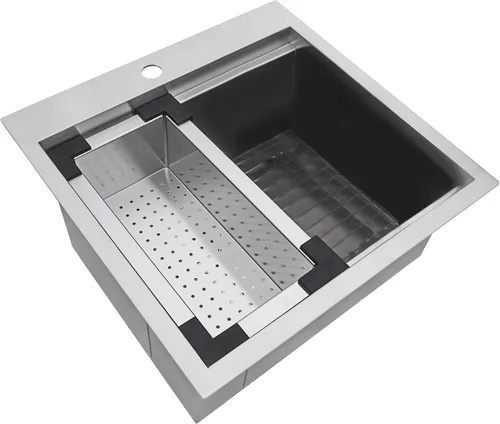 Vista 11 de Ruvati RVQ5215 - Fregadero de estación de trabajo para barbacoa al aire libre, 15 x 15 pulgadas, montaje superior, grado marino, acero inoxidable