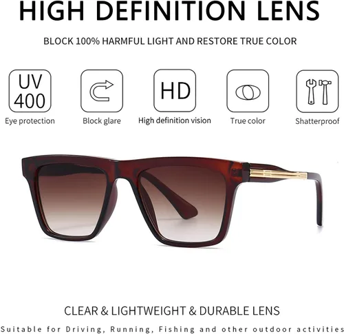 Vista 2 de Gafas de sol cuadradas para mujeres y hombres, gafas de sol retro de moda UV400 AM016
