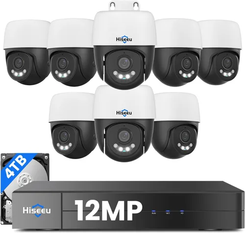 Vista 10 de Monitor de 12 pulgadas + seguimiento humano: sistema de cámara de seguridad Hiseeu 4K PoE, 6 cámaras de seguridad PoE PTZ de 5 MP, monitor todo