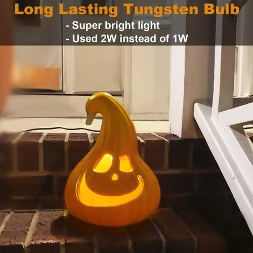 Vista 4 de iHomegarden Halloween Linterna de calabaza – Farol iluminado Jack O – Farol de calabaza preiluminado Forma de campana de 12 pulgadas.