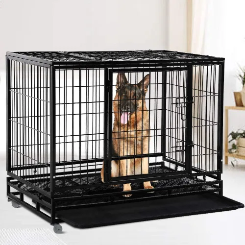 Vista 9 de Jaula para perros, de metal resistente y resistente, de 48/36 pulgadas, valla grande para perros para entrenamiento, cerca para perros en interiores