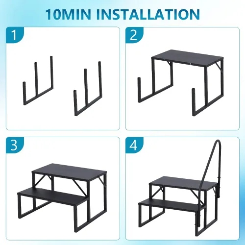 Vista 5 de Towallmark RV 2 escalones con pasamanos, peldaños de metal para bañera de hidromasaje, escaleras portátiles para RV, escaleras de casa móvil