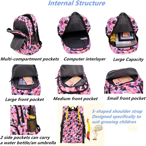 Vista 4 de MITOWERMI 3Pcs Backpack for Girls Boys Kids Backpack with Lunch Box for Elementary Middle High School