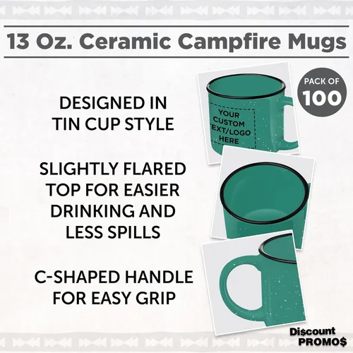Vista 3 de DISCOUNT PROMOS Juego de 100 tazas de café personalizadas de cerámica para fogata, 13 onzas, paquete personalizado a granel, perfecto para té