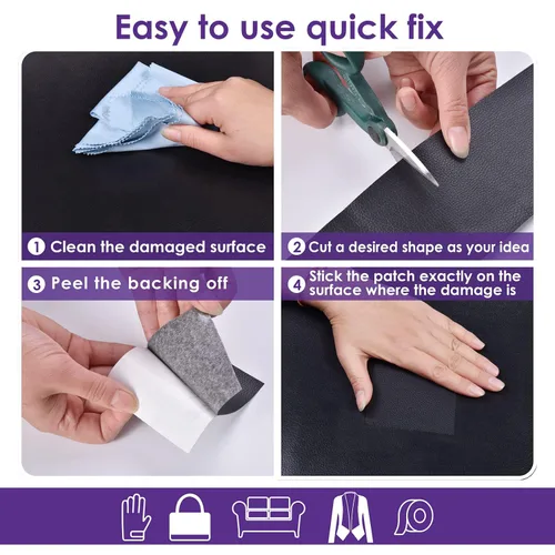 Vista 6 de Cinta de parche de reparación de cuero de 4 x 60 pulgadas, cinta autoadhesiva fuerte para muebles, sofás, sillones, asientos de automóvil, armarios