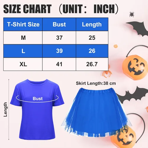 Vista 3 de Bonuci Juego de 6 piezas de disfraz de animal de Halloween, camiseta azul para adultos, calcetines, anteojos, orejas, diadema, cola y tutú