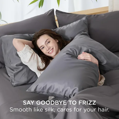 Vista 9 de Bedsure Fundas de almohada de tamaño estándar, fundas de almohada refrescantes, rayón derivado de bambú, color gris oscuro, juego de 2, fundas