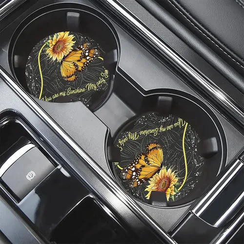 Vista 3 de 2 posavasos de cerámica absorbentes, posavasos para automóvil, patrón de girasol
