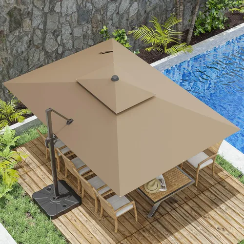 Vista 27 de Sombrilla voladiza para patio, 9 x 12 pies, sombrilla giratoria Beige