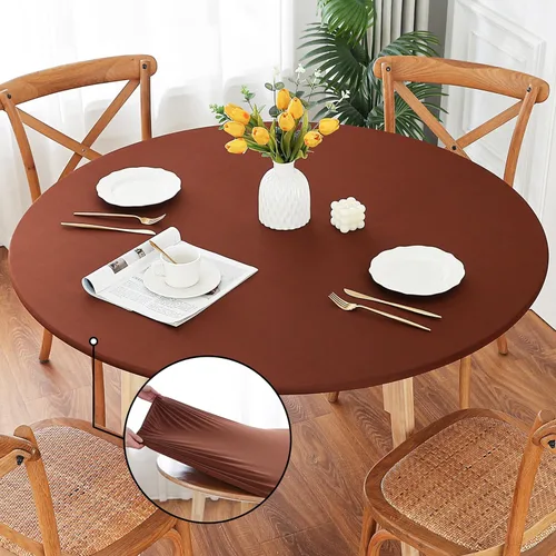 Vista 31 de Mantel redondo de elastano, suave y agradable a la piel, sin pelusas, funda de mesa de tela transpirable con banda elástica para comedor, reunión