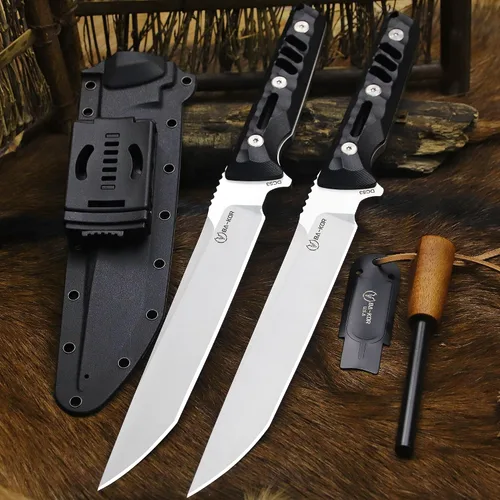 Vista 8 de BA-KOR Cuchillo de caza de espiga completa de 14.2 pulgadas (estilo japonés) - Cuchillo de supervivencia de acero DC53 de 0.315 in, mango y funda