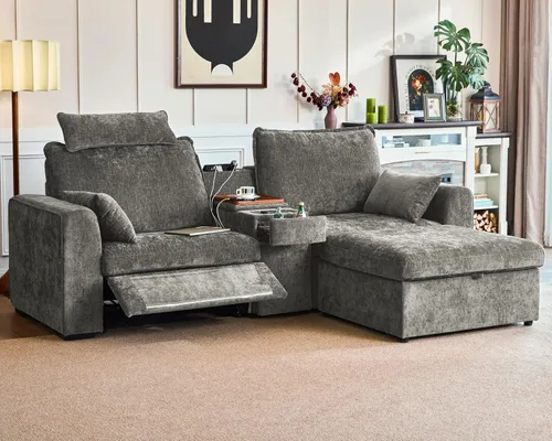 Vista 37 de Sofá reclinable eléctrico de 102.8 pulgadas con reposacabezas, sofá reclinable modular Cloud de gran tamaño con mesa, cajón de almacenamiento