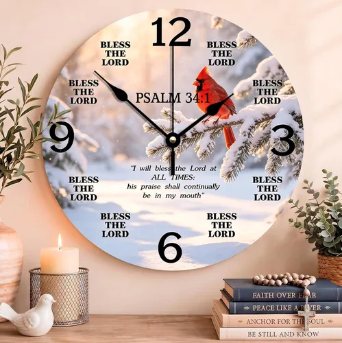 Vista 24 de Reloj de pared con versículo bíblico, con cita religiosa, reloj de madera, texto inspirador cristiano, reloj de madera rústico personalizado