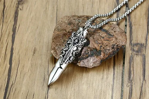 Vista 4 de Collar de acero inoxidable con diseño de bala de dragón de cremación, recuerdo de ceniza, cadena de 21.7in