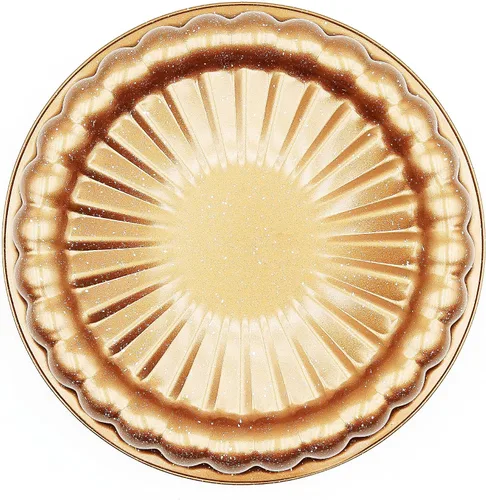 Vista 7 de Kundalini Charlotte - Molde para tartas de 10 pulgadas en forma de disco corrugado para boda, San Valentín, cumpleaños, fiesta Dorado redondo