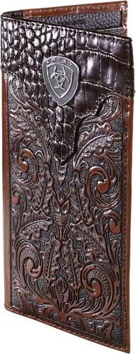 Vista 4 de Ariat Billetera Rodeo en relieve de roble para hombre, Beige Bronceado